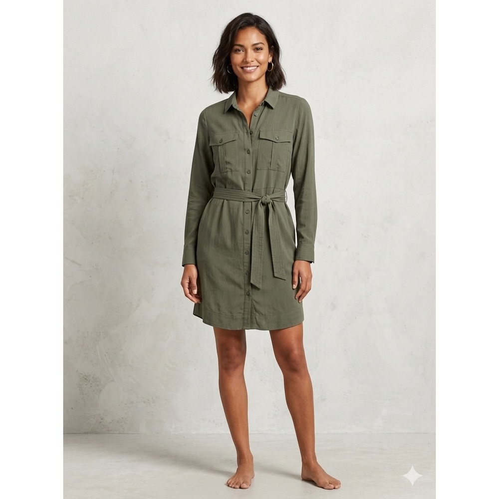 Banana Republic Olive Green Long Sleeve Shirt Dress